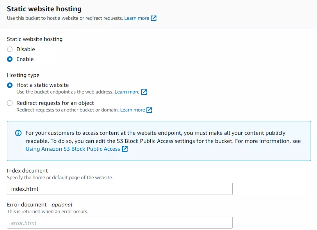 Habilitar hosting de sitios web estáticos