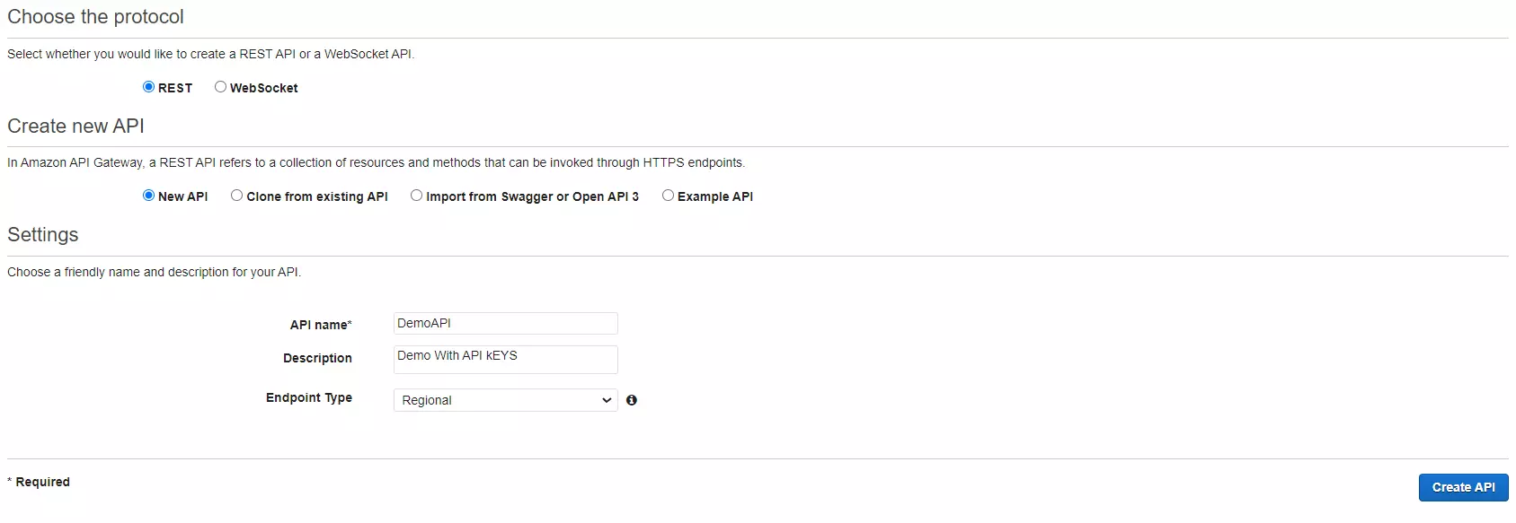 Creación de la API en API Gateway